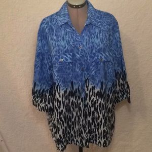 Southern Lady 2X Button Down Blouse Blue Black